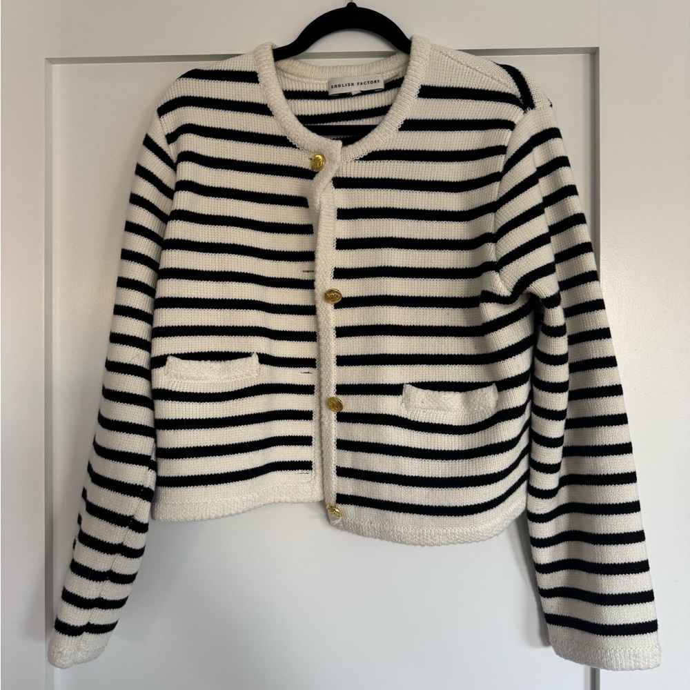 English Factory Striped Sweater with Gold Accents